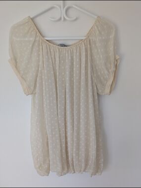 Tendenze - 100% Silk Cream Polka Dot Women’s Blouse Flowy Romantic Size L